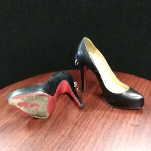 Christian Louboutin Black Leather Platform Pumps with Zip Detail - Size - 36.5